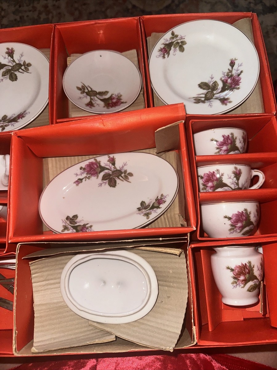 Vintage Moss Rose Toy Dinner set 26 pieces in original box by