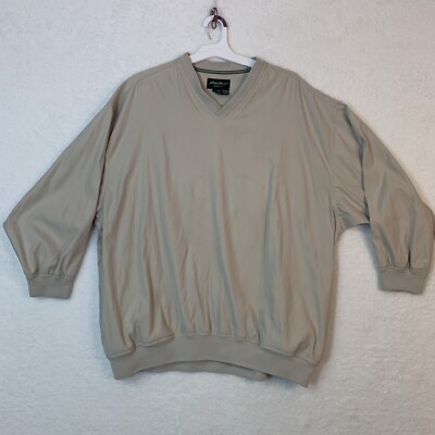 Eddie Bauer Golf Jacket Mens XL V Neck Pullover Beige 3/4 Sleeve Pockets 1737