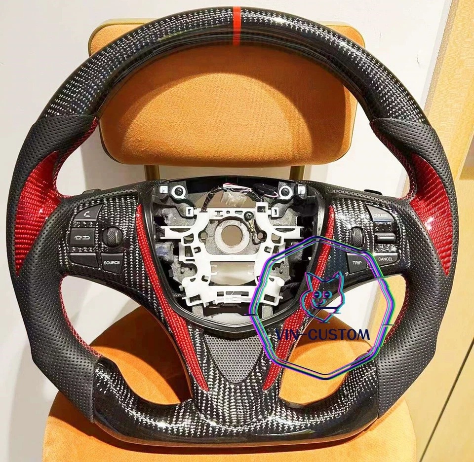 VIN'S CARBON FIBER Steering Wheel FOR Acura TLX RED LINE/BK LEATHER 2015 - 2020Y - Image 2 of 4