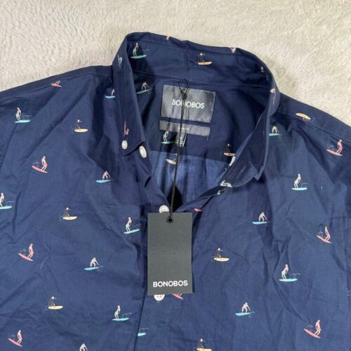 NWT Bonobos Slim Fit Shirt Navy Surfer Short Sleeve Button Down Small Casual