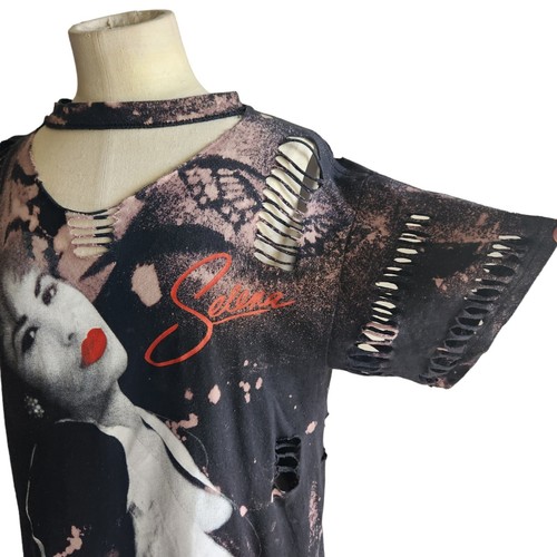 SELENA Quintanilla T-shirt Size M Vintage 90’s Custom Bleached Thrashed Tie Dye - Picture 6 of 16