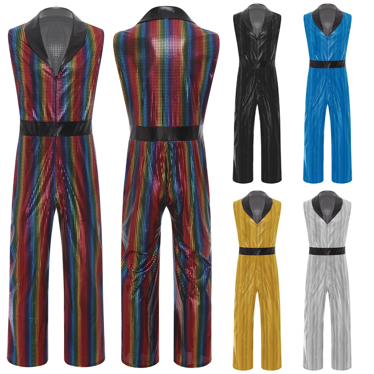 Mymyguoe Men's 2-Piece Set Rainbow Suit 2-Piece Fancy Dress Costumes Carnival Costume Disco Outfit Blazer Suit Jacket Trousers Set Jacket Suit - View #10