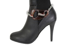 Women Silver Anklet Metal Boot Chain Bracelet Shoe Charm Brown Big Bean Jewelry