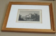 Antique Framed Etching Of Manerbeer Castle - Manorbier