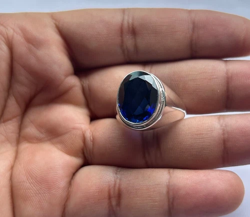 Natural Blue Sapphire Men's Ring 925 Silver Men's Wedding Ring Gift For Boys