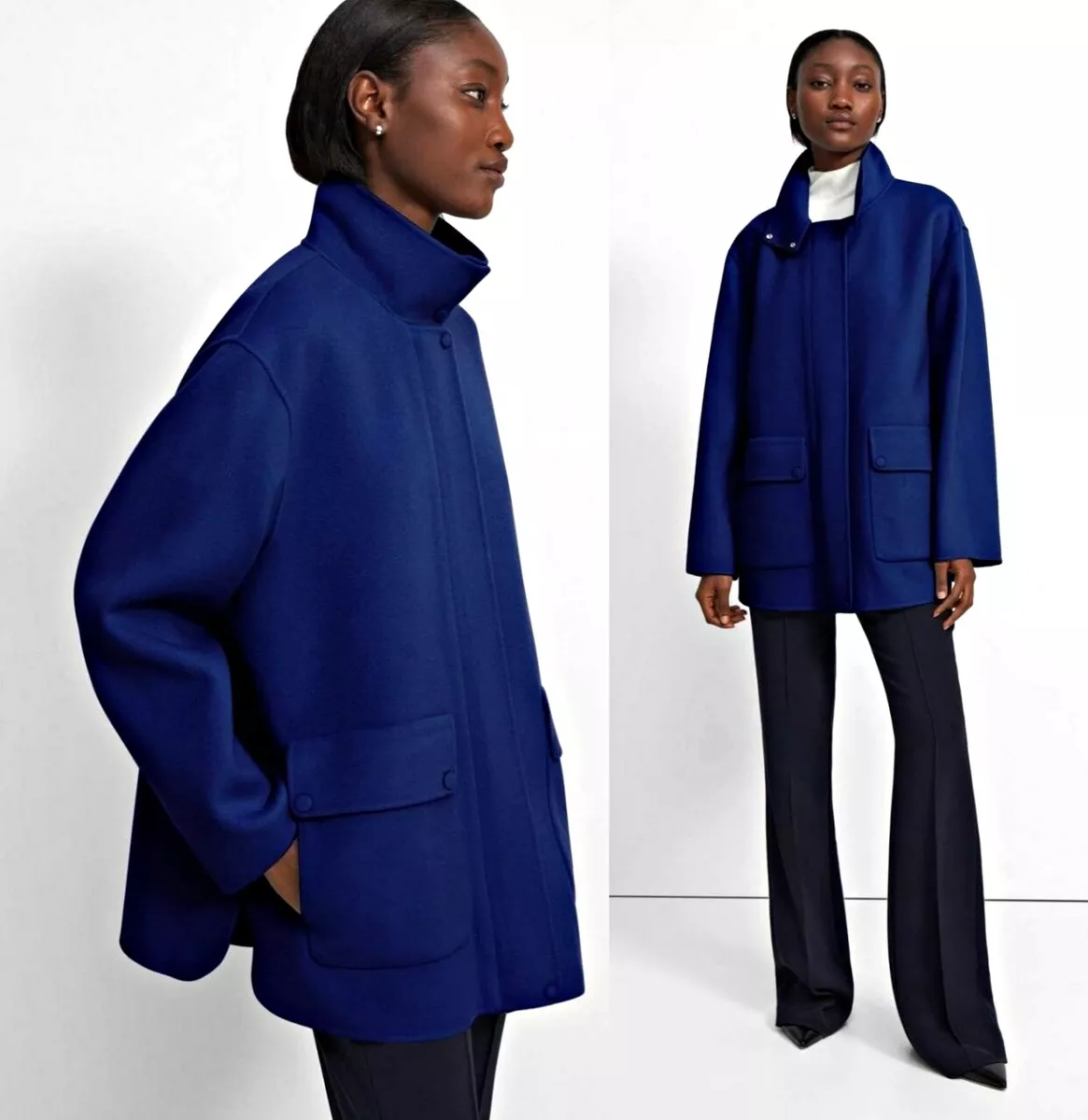 Theory Utility Coat Luxe New Divide Double-Face Wool-Cashmere BrightNavy XS  $695