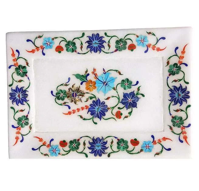 Marbre Plaque Décorative Demi Précieux Pierres Floral Incrustation Art Handmade - Photo 2/4