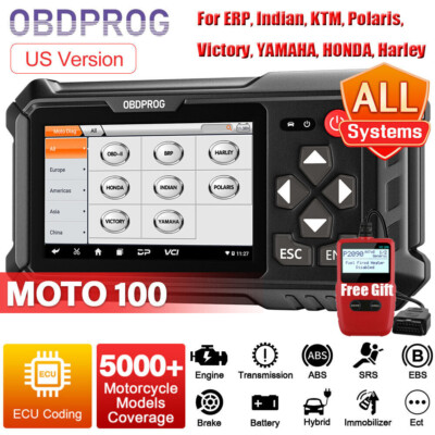 OBDPROG Moto 100 Motorcycle All System Diagnostic Tool OBD2 Scanner Code Reader