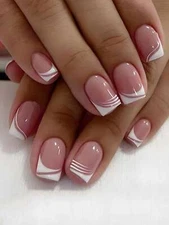 24pcs Short Square Two Tone Fake Nail Press On Nails False Nails Glue On Nails