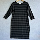 Mela Purdie Dress Womens Large 14 Black Green/Grey Striped Stretch Half Sleeve