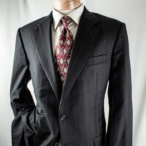 HICKEY FREEMAN Black White Striped 2 Buttons Men Suit Size 40L Pants 34"W x 33"L - Picture 9 of 20