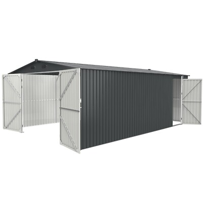 #ad 13#x27;x20#x27; Metal Garage Shed with Double Front Doors Side Entry Door Car Shelter $1499.99
