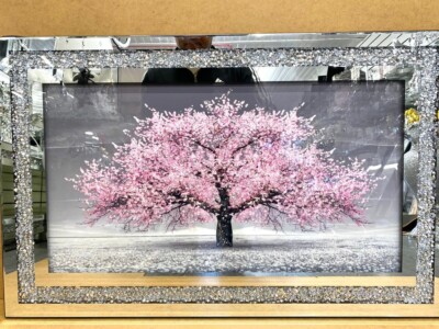 Crushed Diamond Blossom Baum Bild Rosa Liquid Art 3D Wandbehang 80x50 cm
