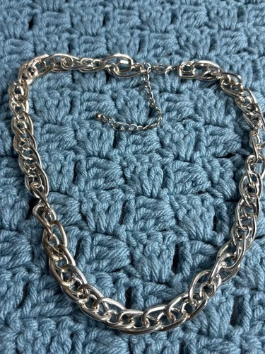 Vintage 90s Silvertone Chunky Chain Necklace Lobster Clasp 17 - 20 inches Long