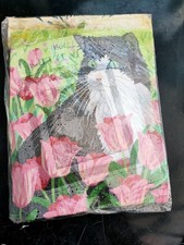 New Cat Tapestry Kit By The Craft Collection.Black And White Cat In Flowers