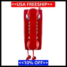 Retro Wall Mount Phone with Loud Mechanical Ringer Vintage Phones Red