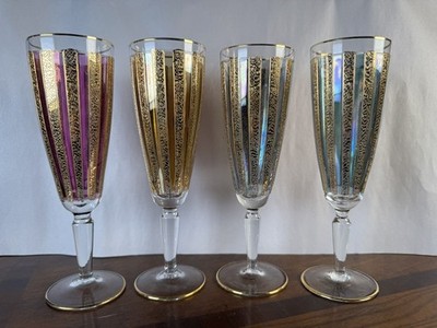 Lot Of 4 VTG Bohemian Gold Trim Champagne Flutes Glasses Harry Potter Hogwarts