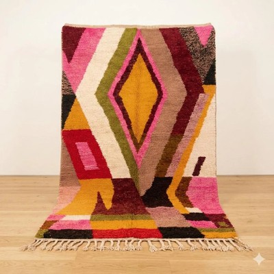 Colorful Azilal Rug   Handmade Moroccan Wool Carpet
