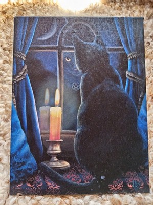 Lisa Parker Midnight Vigil schwarze Katze Hängedruck auf Leinwand 25x19 cm sehr guter Zustand Whimsy