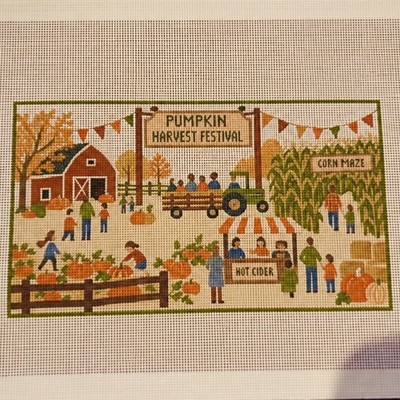 Pumpkin Harvest Festival Needlepoint Canvas Corn Maze Hot Cider 18 mesh 7.5''x4''