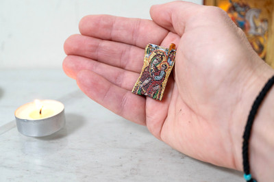 Theotokos Protection Amulet , Filakto   Handstitched Gold Filakto from Greece