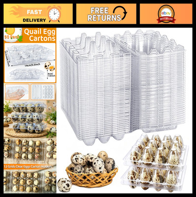 50 Pack Plastic Quail Egg Cartons - 12 Grid Holders for Pheasant & Pigeon Eggs