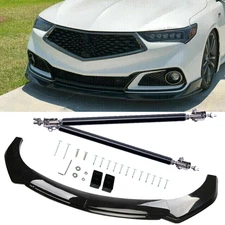 For Acura TLX 2015-2023 Front Bumper Lip Spoiler With Strut Rods Glossy Black