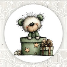 Christmas Polar Bear in Present Stickers Round Matte Labels Seals