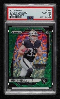 2024 Prizm Rookies Green Scope 64/75 Brock Bowers PSA 10 GEM MT Rookie RC 0w47