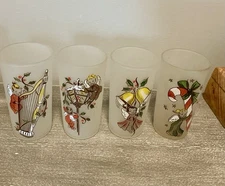 4 Vintage Gay Fad Frosted Sweet Christmas Drinking Glasses~ Federal Glass