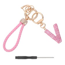 Initial Letter Keychain Letter V - Initial Wristlet KeyChain Pink
