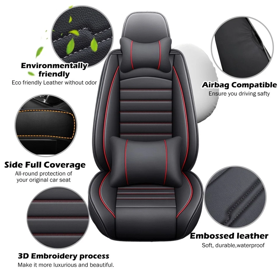 For Honda Accord CR-V HR-V 4-Door Car Seat Cover Leather Front Rear Cushion - Image 3 of 4