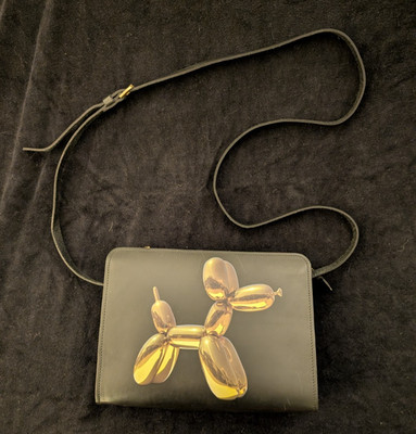 Jeff Koons For H&M Black Leather Yellow Balloon Dog Handbag Purse Clutch
