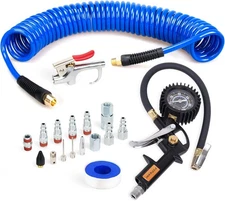 18 Pieces Air Compressor Accessories kit, 1/4 inch x 25 ft Recoil Poly Air