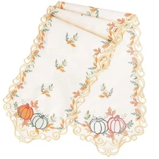 Thanksgiving Table Runner 70 inch Embroidered Pumpkin Fall Table Runner Autum...