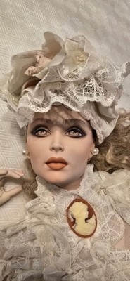 Mariqió Jasmine Porcelain Doll Blonde Curly Hair Lace Dress & Hat Diane Rossi