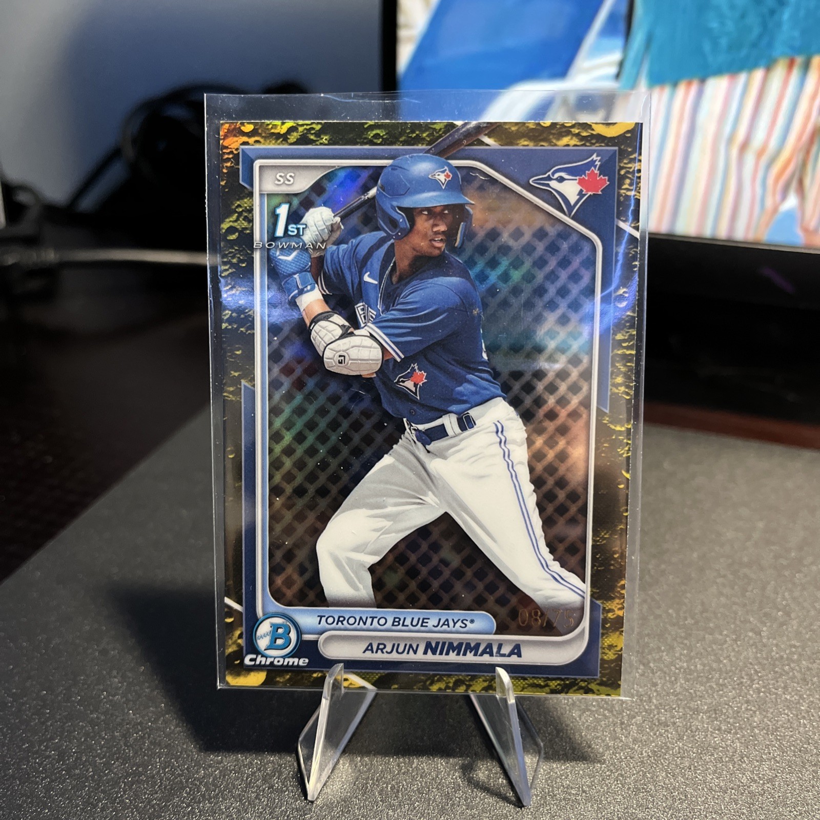 2024 Bowman Chrome Arjun Nimmala Yellow Lunar Refractor /75 Blue Jays BCP-142