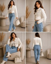Women  s Genuine Leather Fringe Jacket White Western Cowboy Style Cropped Jacket