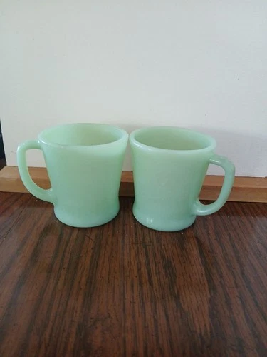 2 Vintage Fire King Jadeite D Handle Mugs