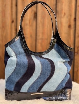 NWT Brahmin Denim Iona Retro Blue Lismore Leather Tote Carryall Shoulder Bag