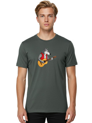 Wolf-Playing-Guitar-8 Mens Graphic Tee, 100% Cotton, Casual Summer Wear