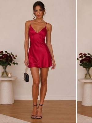 Superdown Hot Pink Satin Backless Mini Dress Size Medium