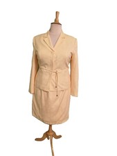 John Meyer Yellow Print 2 Piece Belted Jacket and Straight Skirt Suit Size 16