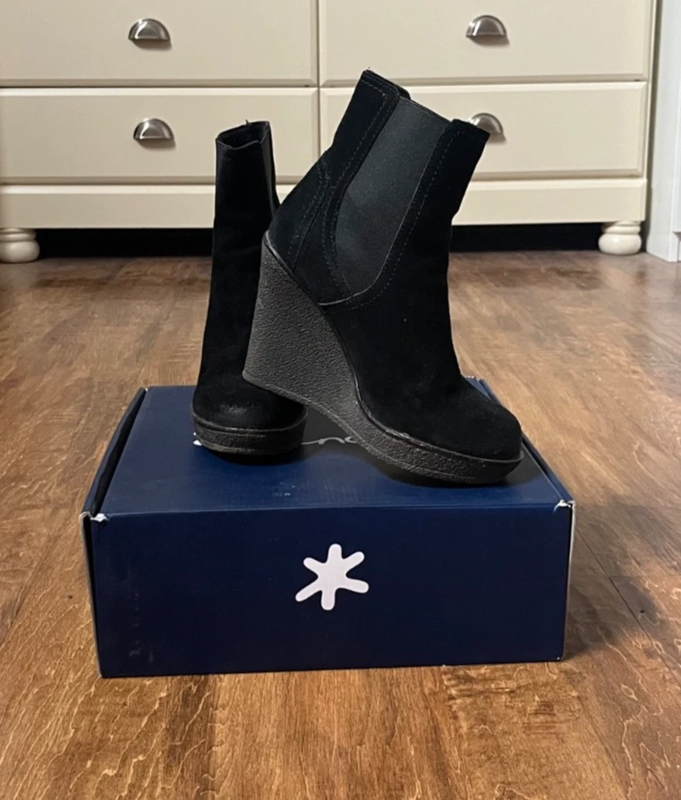 Черная замша на танкетке великолепные ботинки ботинок размер 6 - Изображение 2 из 4