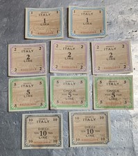 WWII Italian Banknotes 1 - 10 Lire Allied Occupation Currency Italy WW2 1943