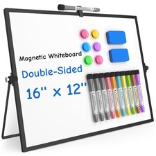 Dry Erase Magnetic White Board, 16''x12'' Double-Sided Desktop Whiteboard wit...