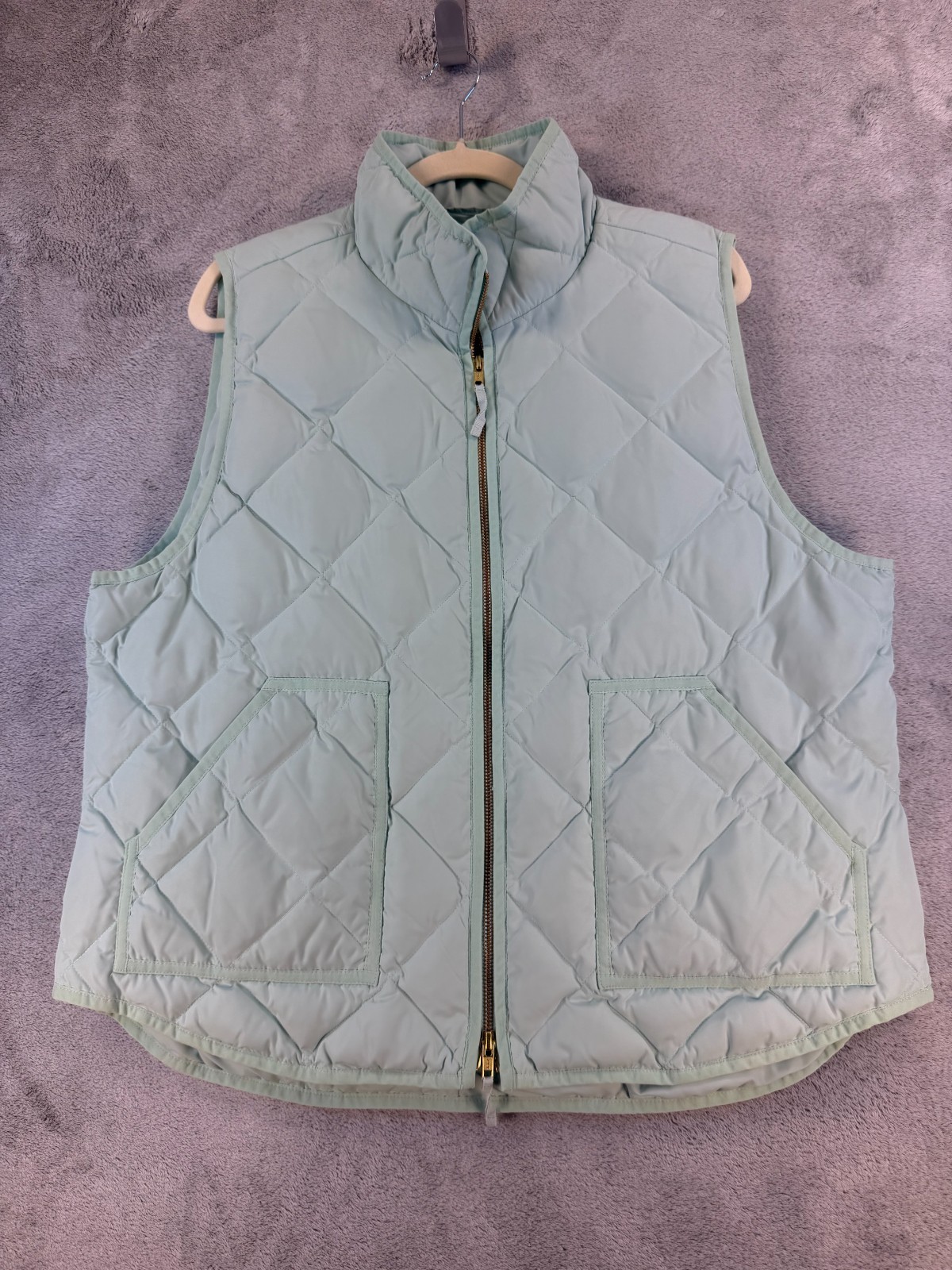 J.Crew Womens Quilted Down Vest XXL Mint Green Zip Front Puffer