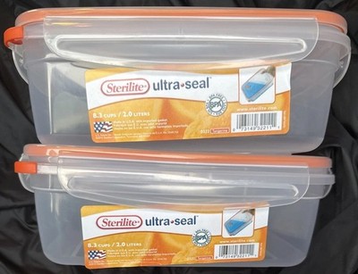 2 Sterilite Ultra-Seal Food Container Brand NEW Clear/Tangerine 8.3 Cups, 2 Lids