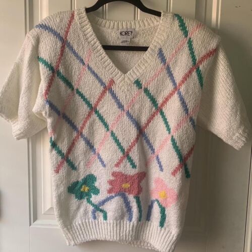 Cottage Core Vintage Pastel 80s 90s Floral Sweater Knit Vest Women’s Small
