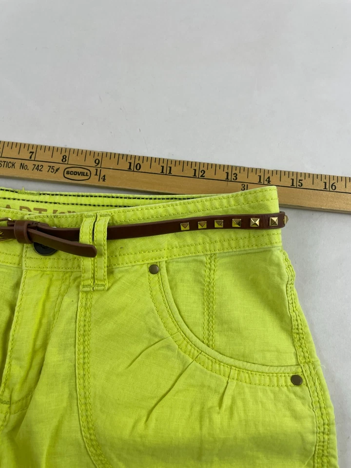 Apt. 9 Pantalones Cortos Para Mujer Talla 2 Amarillo Neón Mezcla de Lino Cinturón Puntada en Contraste Foto 4 de 4